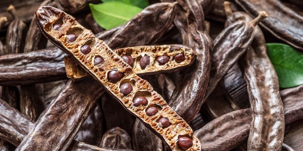 gousses de caroube illustrant la montée de cet ingrédient comme alternative tendance au cacao